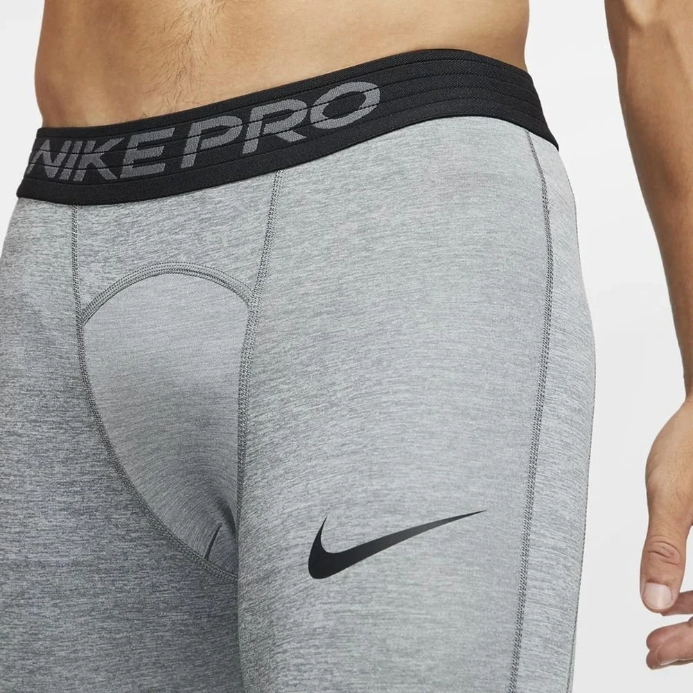Nike Pro Dry Fit Tight Fit Mens S Heather Gray 3/4 Leggings Pull On Logo NWOT